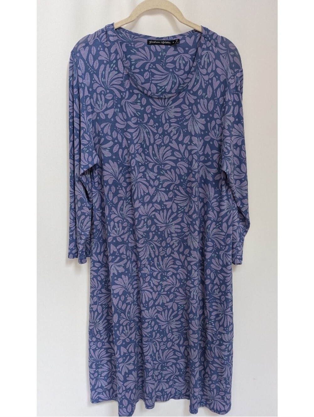 Gudrun Sjoden Purple Floral Loose Relaxed Boho  Midi Dress Size Medium Flawed